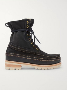 Visvim Grizzly Panelled Suede, Twill And Rubber Boots - Black