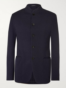 Giorgio Armani Cotton-blend Seersucker Jacket In Navy