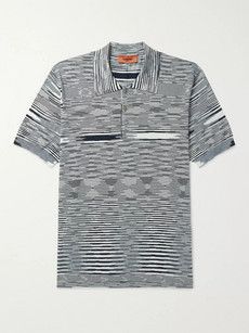 Missoni Space-dyed Knitted Cotton Polo Shirt In Midnight Blue