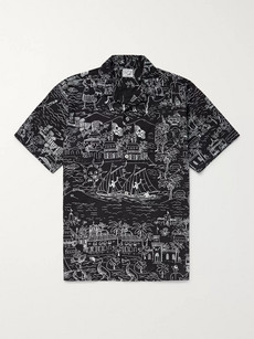 Orslow Camp-collar Printed Cotton Oxford Shirt In Black