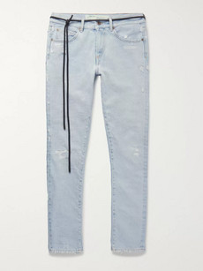 OFF-WHITE Slim-Fit Distressed Printed Bleached Denim Jeans