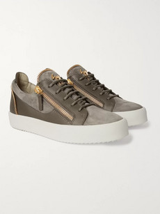 Giuseppe Zanotti Logoball Leather And Suede Sneakers In Anthracite