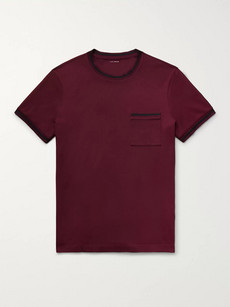 Club Monaco Contrast-tipped Stretch-cotton Piqué T-shirt In Burgundy