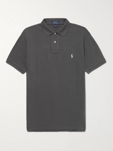 Polo Ralph Lauren Charcoal Slim Piqué Cotton Polo Shirt In Dark Grey
