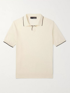 Lardini Slim-fit Contrast-tipped Knitted Cotton Polo Shirt In White