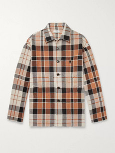 Cmmn Swdn Kline Checked Cotton And Linen-blend Shirt Jacket In Brown