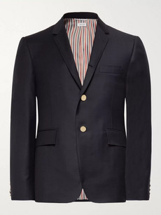 Thom Browne Midnight-blue Slim-fit Wool-twill Suit Jacket In Navy