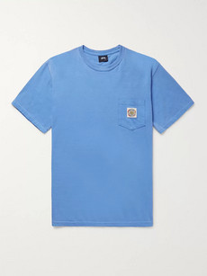 Stussy Blaze Appliquéd Cotton-jersey T-shirt In Blue