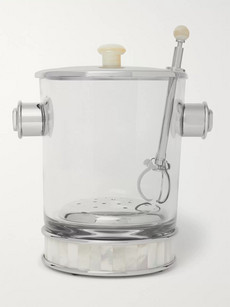 Lorenzi Milano Glass, Silver-tone And Mother-of-pearl Ice Bucket And Tongs In Clear
