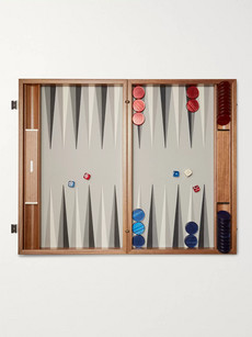 Linley Walnut Wood And Leather Backgammon Set In Brown
