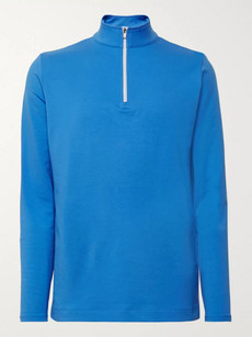 Dunhill Links Baker Street Stretch Cotton And Modal-blend Half-zip Sweater In Blue