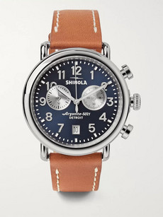 Shinola The Runwell Chronograph 41mm Stainless Steel And Leather Watch In Blue