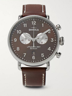 SHINOLA CANFIELD CHRONOGRAPH 43MM STAINLESS STEEL AND LEATHER WATCH - BROWN - ONE SIZ