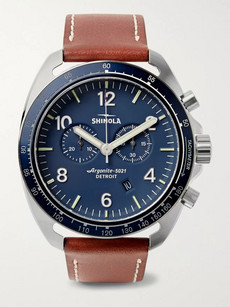Shinola The Rambler Tachymeter Chronograph 44mm Stainless Steel And Leather Watch In Blue