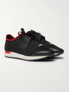 BALENCIAGA RACE RUNNER LEATHER, NEOPRENE, SUEDE AND MESH SNEAKERS