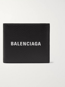 Balenciaga Logo-print Textured-leather Billfold Wallet In Black