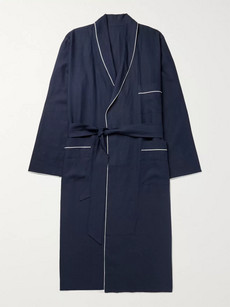 Anderson & Sheppard Piped Linen Robe In Navy