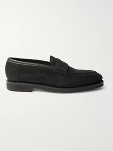 George Cleverley Capri Suede Penny Loafers In Black