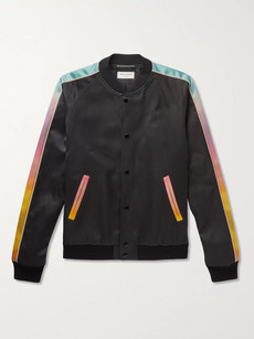 Saint Laurent Dégradé-trimmed Printed Cotton-blend Satin Bomber Jacket In Black
