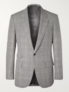 Kingsman Eggsy's Grey Prince Of Wales Checked Wool And Linen-blend Suit Jacket In Gray