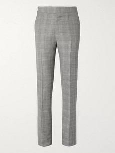 Kingsman Eggsy's Grey Prince Of Wales Checked Wool And Linen-blend Suit Trousers In Gray