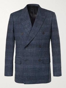 Kingsman Harry's Navy Double-breasted Checked Wool, Silk And Linen-blend Suit Jacket