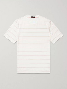 Theory Clean Slim-fit Striped Pima Cotton-jersey T-shirt - White In Ivory/venom