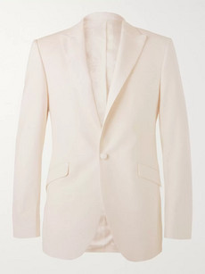 Favourbrook Ivory Theobald Slim-fit Faille-trimmed Herringbone Cotton Tuxedo Jacket