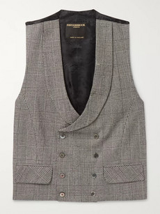 Favourbrook Sandalson Prince Of Wales Checked Organic Cotton And Linen-blend Waistcoat - Gray