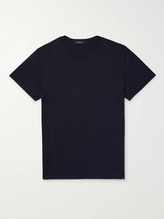 Theory Claey Slim-fit Silk And Cotton-blend Jersey T-shirt In Midnight Blue