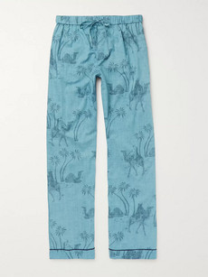 Desmond & Dempsey Printed Cotton Pyjama Trousers In Blue