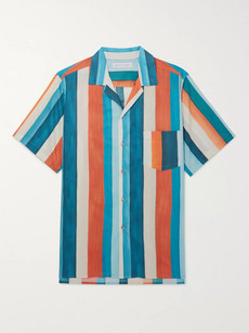 Desmond & Dempsey Striped Cotton Pyjama Shirt In Blue
