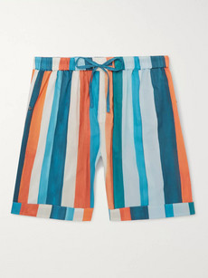 Desmond & Dempsey Striped Cotton Pyjama Shorts In Blue