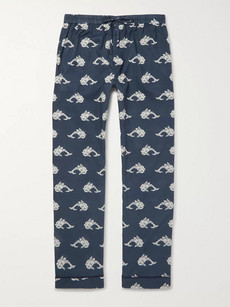 Desmond & Dempsey Printed Cotton Pyjama Trousers In Navy