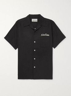Wacko Maria Camp-collar Embroidered Tencel And Cotton-blend Shirt - Black