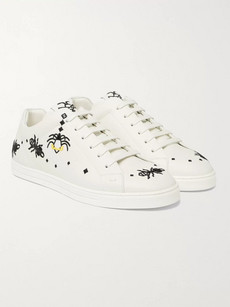 FENDI EMBROIDERED LEATHER SNEAKERS