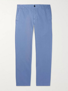 Mr P Wide-leg Garment-dyed Cotton-twill Chinos In Blue