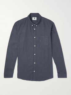 Nn07 Ixten Button-down Collar Cotton-flannel Hirt - Blue
