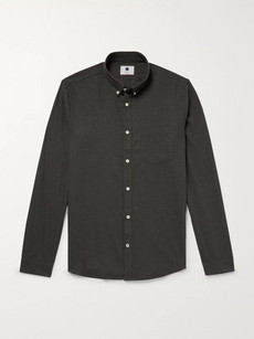 Nn07 Falk Slim-fit Button-down Collar Tencel Shirt - Black In Army Green