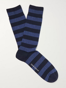 Oliver Spencer Loungewear Miller Striped Stretch Cotton-blend Socks - Navy - One Siz