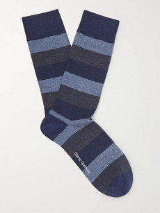 Oliver Spencer Loungewear Miller Striped Stretch Cotton-blend Socks - Navy - One Siz