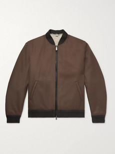 Berluti Shearling-lined Wool-twill Bomber Jacket In Dark Brown