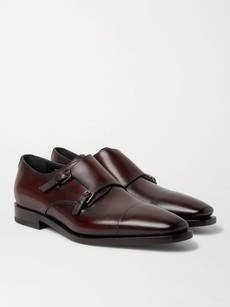 Berluti Cap-toe Polished-leather Monk-strap Shoes In Burgundy
