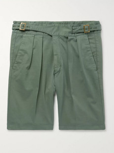 Rubinacci Manny Pleated Stretch-cotton Twill Shorts - Green