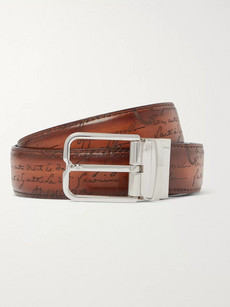 Berluti 3.2cm Scritto Reversible Venezia Leather Belt In Brown