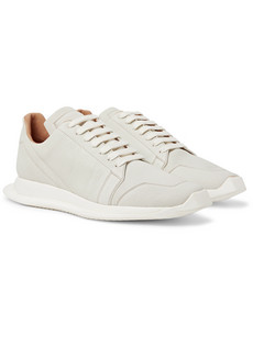 RICK OWENS OBLIQUE FULL-GRAIN LEATHER SNEAKERS - WHITE