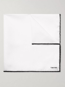 Tom Ford Contrast-tipped Silk-twill Pocket Square In White