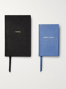 Smythson Panama Bright Ideas Cross-grain Leather Notebook Set In Black