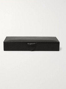 Smythson Panama Cross-grain Leather Cufflink Box In Black