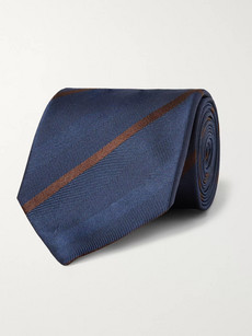 Ermenegildo Zegna 7cm Striped Herringbone Silk Tie In Storm Blue